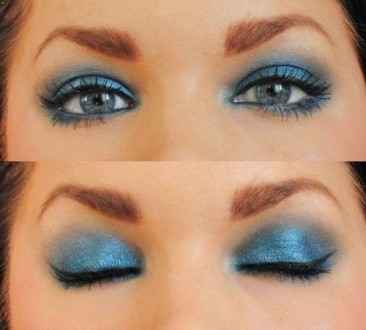 Вечерний макияж для зеленых глаз и синего платья
